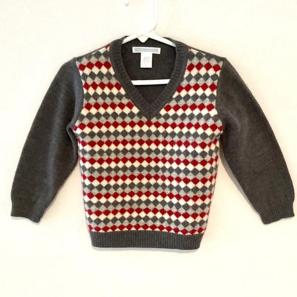 Janie and Jack Diamond V Neck Gray Sweater Size 2T - Picture 2 of 6